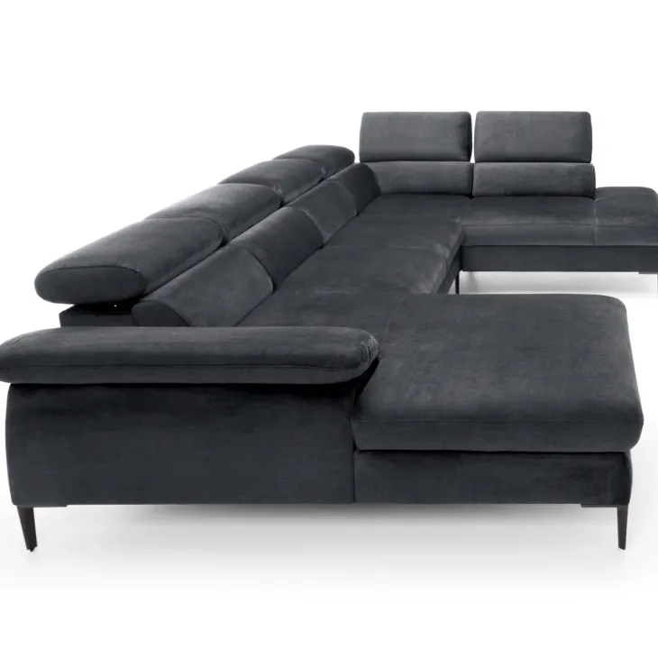 Divano letto regolabile angolare destro 5 posti 353x214cm tessuto grigio scuro Calmora