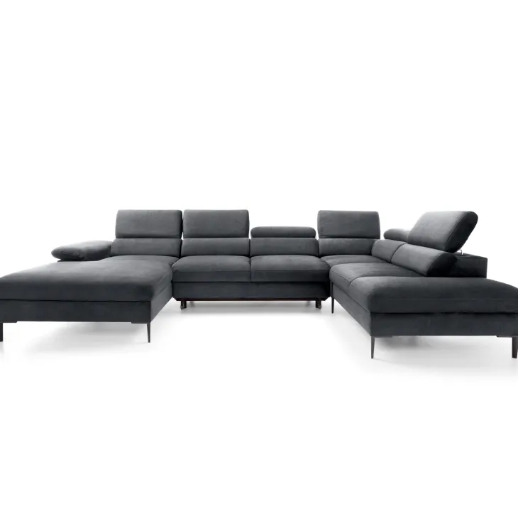 Divano letto regolabile angolare destro 5 posti 353x214cm tessuto grigio scuro Calmora