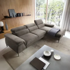 Divano letto regolabile angolare destra 4 posti 288x182cm tessuto beige Loungey