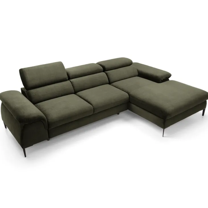 Divano letto regolabile angolare destra 4 posti 288x182cm tessuto verde oliva Loungey
