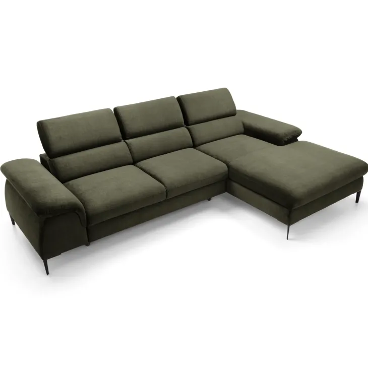 Divano letto regolabile angolare destra 4 posti 288x182cm tessuto verde oliva Loungey