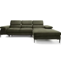 Divano letto regolabile angolare destra 4 posti 288x182cm tessuto verde oliva Loungey