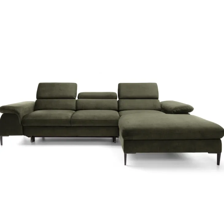 Divano letto regolabile angolare destra 4 posti 288x182cm tessuto verde oliva Loungey