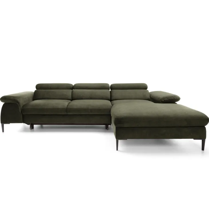 Divano letto regolabile angolare destra 4 posti 288x182cm tessuto verde oliva Loungey