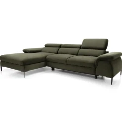 Divano letto regolabile angolare sinistra 4 posti 288x182cm tessuto verde oliva Loungey