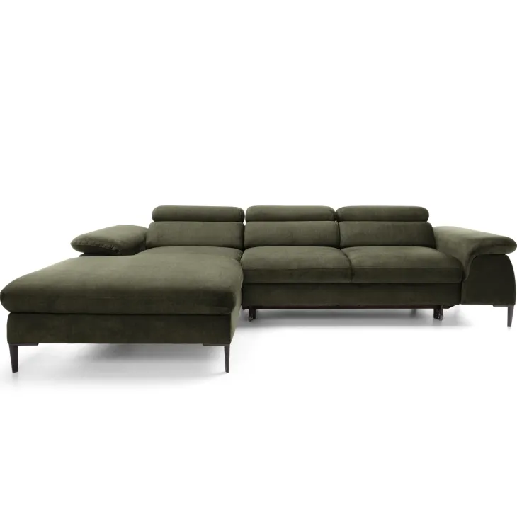 Divano letto regolabile angolare sinistra 4 posti 288x182cm tessuto verde oliva Loungey
