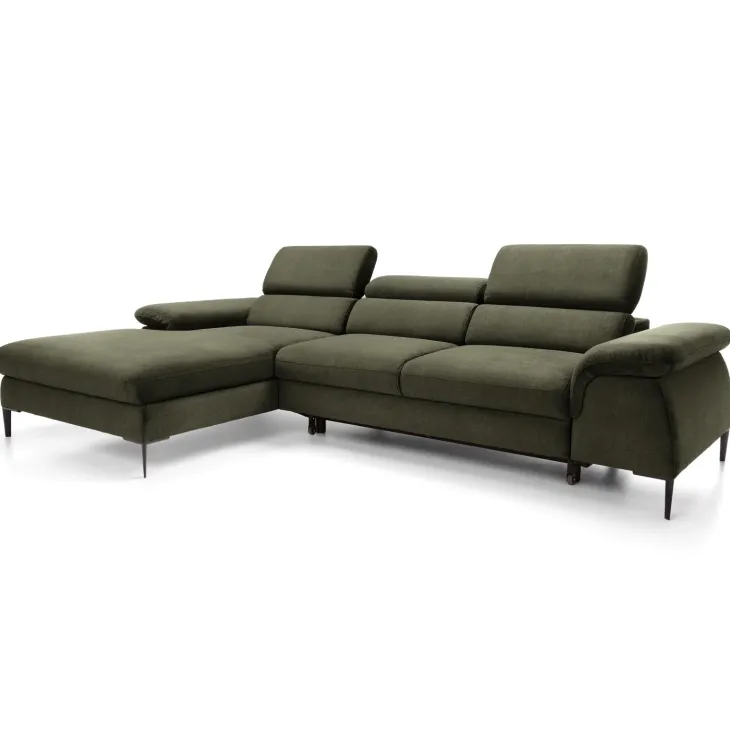 Divano letto regolabile angolare sinistra 4 posti 288x182cm tessuto verde oliva Loungey
