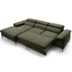 Divano letto regolabile angolare sinistra 4 posti 288x182cm tessuto verde oliva Loungey