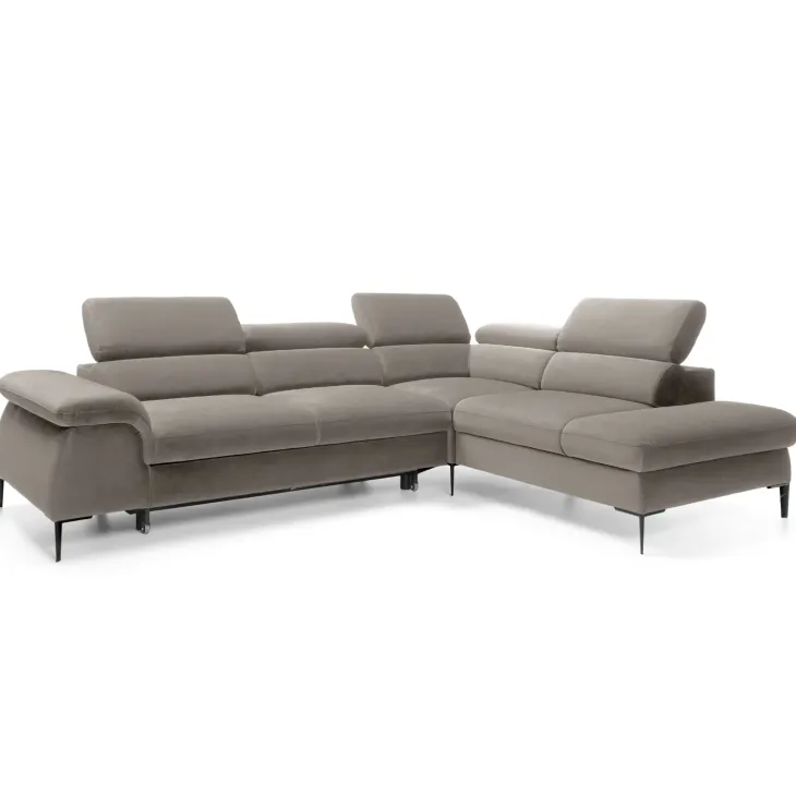 Divano letto regolabile angolare destra 5 posti 280x214cm tessuto tortora Snuggity