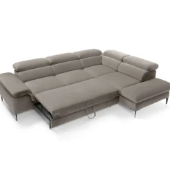 Divano letto regolabile angolare destra 5 posti 280x214cm tessuto tortora Snuggity