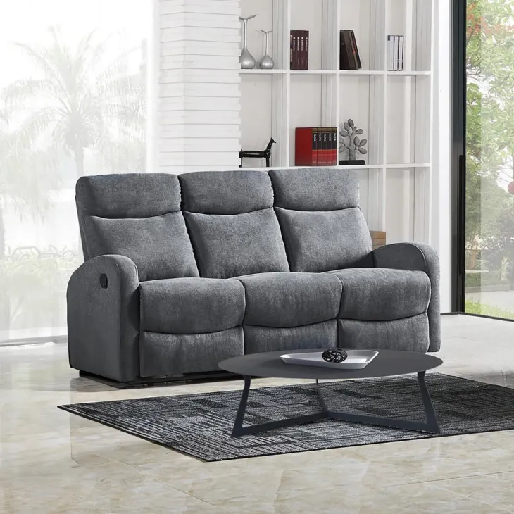 Divano reclinabile 3 posti in tessuto 180cm grigio Denar