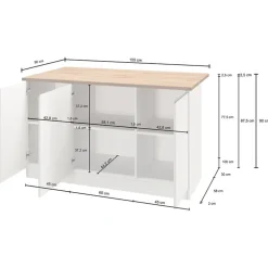 Isola cucina centrale 155x90cm 3 ante bianco laccato con piano grigio effetto pietra Gourmet