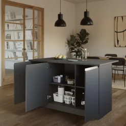 Isola cucina centrale 155x90cm 3 ante antracite opaco con piano grigio effetto pietra Gourmet