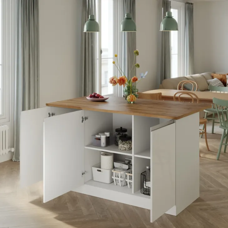 Isola cucina centrale 155x90cm 3 ante bianco laccato con piano rovere Gourmet