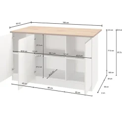 Isola cucina centrale 155x90cm 3 ante bianco laccato con piano rovere Gourmet