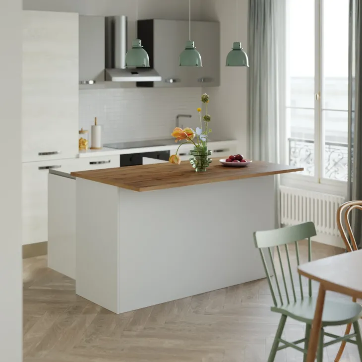 Isola cucina centrale 155x90cm 3 ante bianco laccato con piano rovere Gourmet