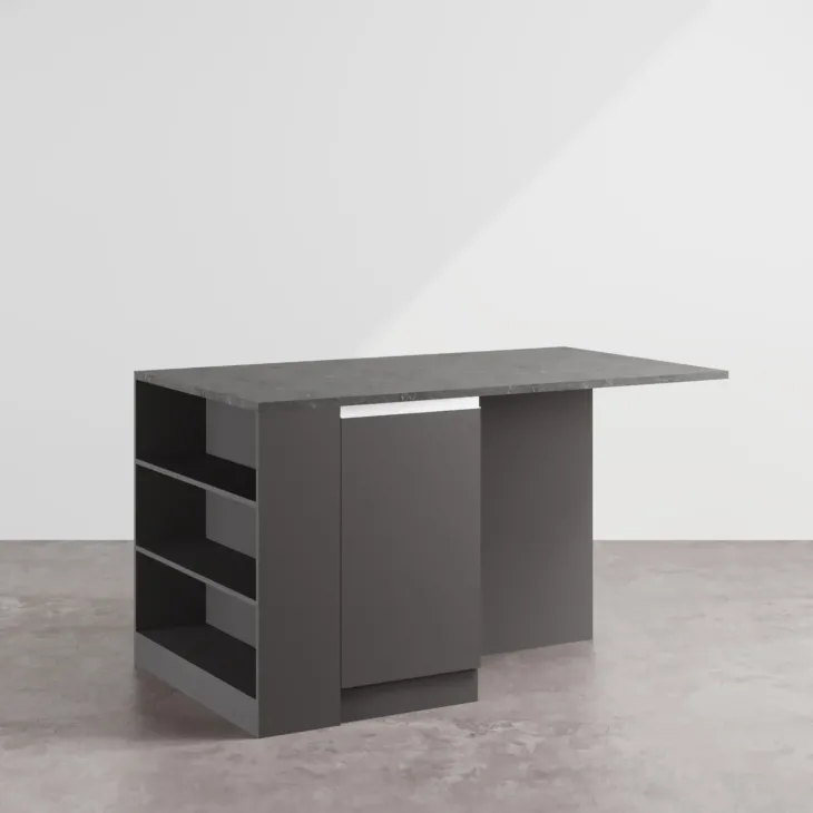 Isola cucina centrale 160x90cm 2 ante e vani antracite opaco con piano grigio effetto pietra Gourmet