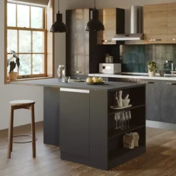 Isola cucina centrale 160x90cm 2 ante e vani antracite opaco con piano grigio effetto pietra Gourmet