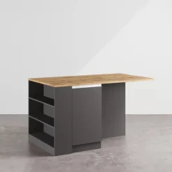 Isola cucina centrale 160x90cm 2 ante e vani antracite opaco con piano rovere Gourmet