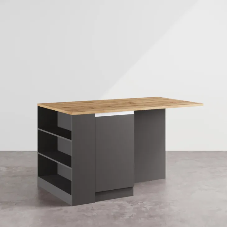 Isola cucina centrale 160x90cm 2 ante e vani antracite opaco con piano rovere Gourmet