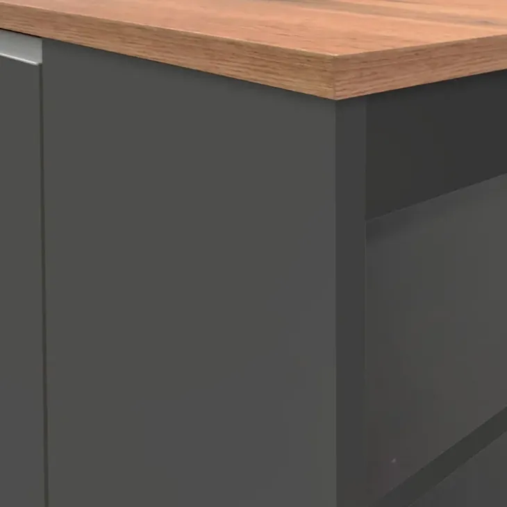 Isola cucina centrale 160x90cm 2 ante e vani antracite opaco con piano rovere Gourmet