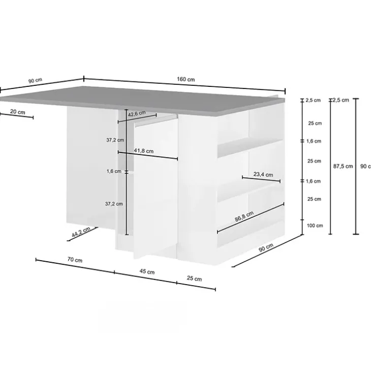 Isola cucina centrale 160x90cm 2 ante e vani antracite opaco con piano rovere Gourmet