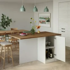 Isola cucina centrale 160x90cm 2 ante e vani bianco laccato con piano rovere Gourmet