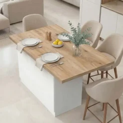 Isola cucina centrale 130x90cm 2 ante bianco lucido piano rovere chiaro Olmo