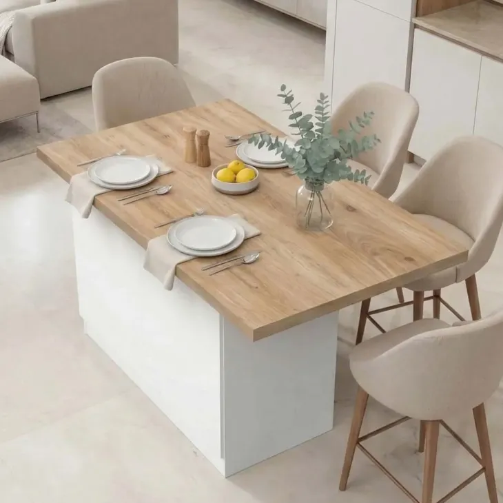 Isola cucina centrale 130x90cm 2 ante bianco lucido piano rovere chiaro Olmo