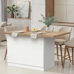 Isola cucina centrale 130x90cm 2 ante bianco lucido piano rovere chiaro Olmo