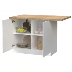 Isola cucina centrale 130x90cm 2 ante bianco lucido piano rovere chiaro Olmo