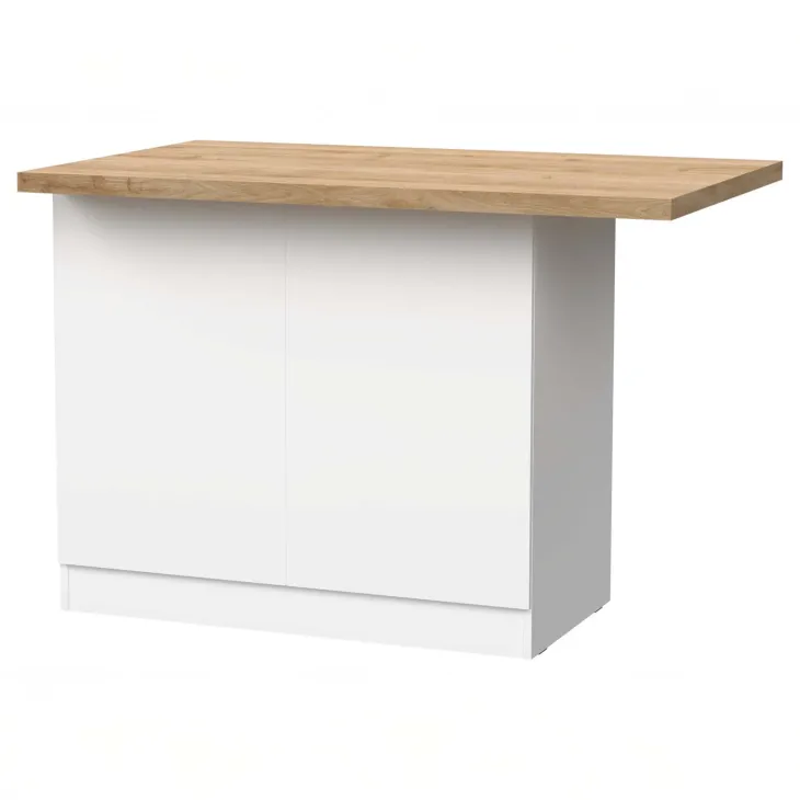 Isola cucina centrale 130x90cm 2 ante bianco lucido piano rovere chiaro Olmo