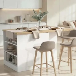 Isola cucina centrale 160x90cm 2 ante bianco lucido piano rovere chiaro Olmo