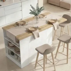 Isola cucina centrale 160x90cm 2 ante bianco lucido piano rovere chiaro Olmo