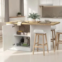 Isola cucina centrale 160x90cm 2 ante bianco lucido piano rovere chiaro Olmo