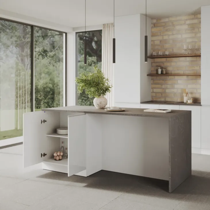 Isola cucina centrale 200x90 cm 4 ante bianco piano grigio pietra Gourmet