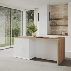 Isola cucina centrale 200x90 cm 4 ante bianco piano rovere Gourmet