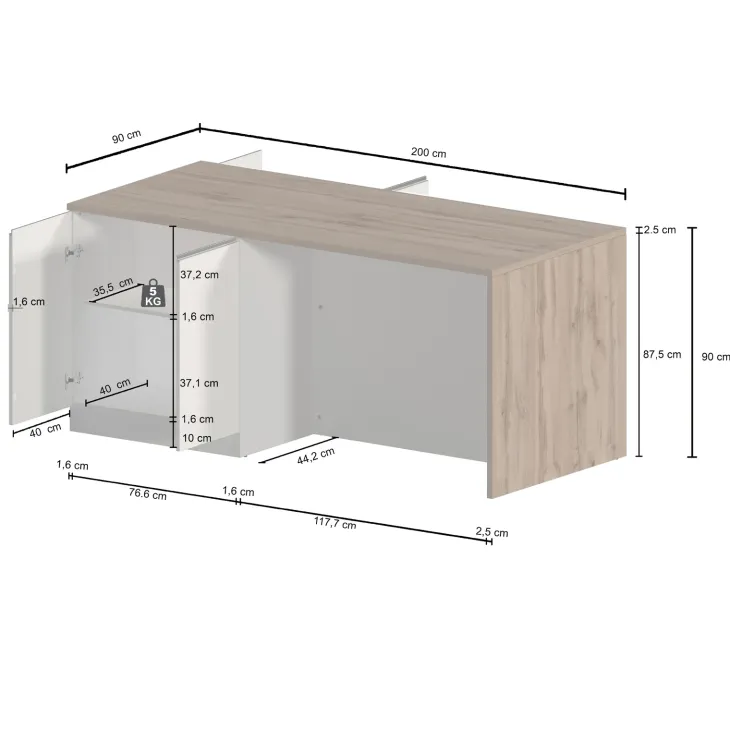 Isola cucina centrale 200x90 cm 4 ante bianco piano rovere Gourmet