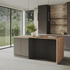 Isola cucina centrale 200x90 cm 4 ante antracite piano rovere Gourmet