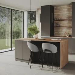 Isola cucina centrale 200x90 cm 4 ante antracite piano rovere Gourmet