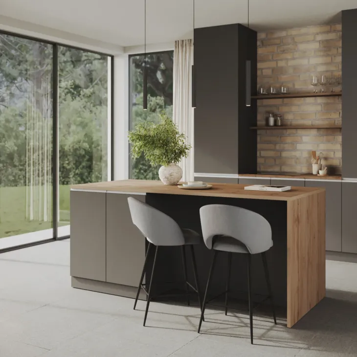 Isola cucina centrale 200x90 cm 4 ante antracite piano rovere Gourmet
