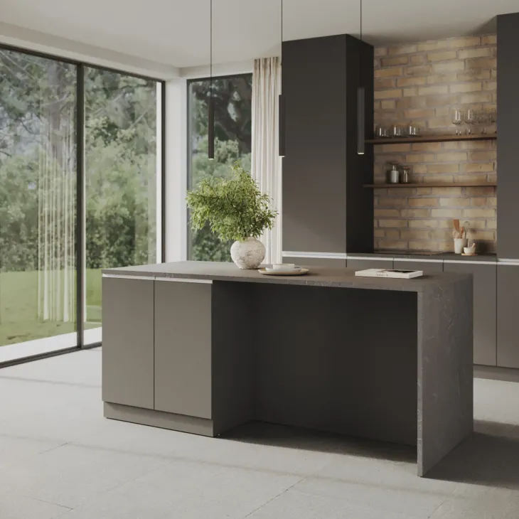 Isola cucina centrale 200x90 cm 4 ante antracite piano grigio pietra Gourmet
