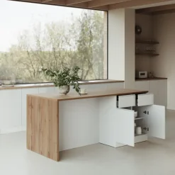 Isola cucina centrale 200x90 cm 4 ante 4 cassetti bianco piano rovere Gourmet