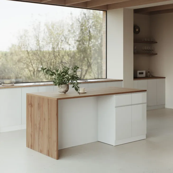 Isola cucina centrale 200x90 cm 4 ante 4 cassetti bianco piano rovere Gourmet
