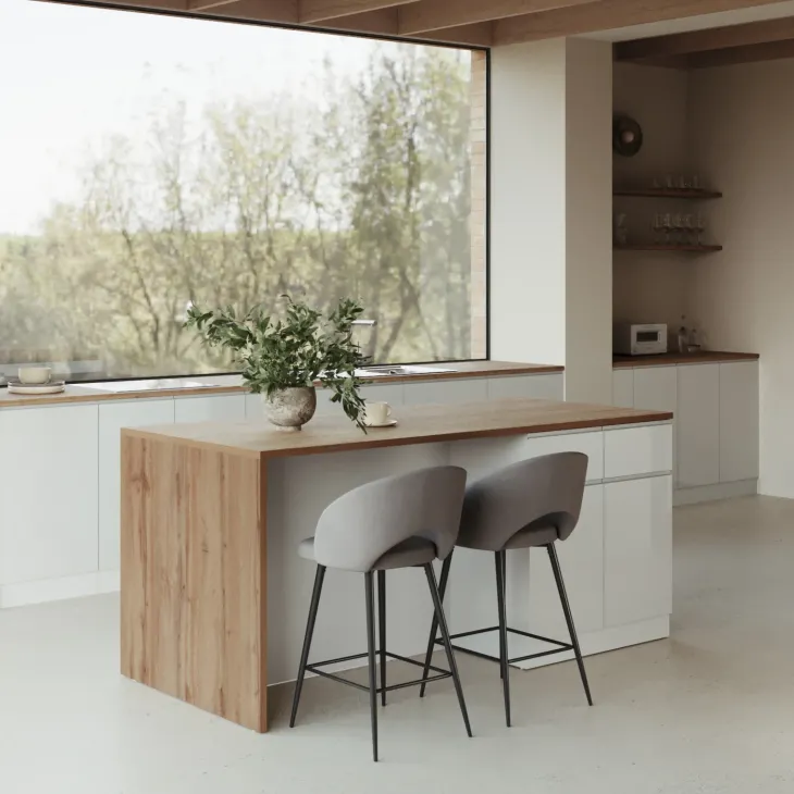 Isola cucina centrale 200x90 cm 4 ante 4 cassetti bianco piano rovere Gourmet