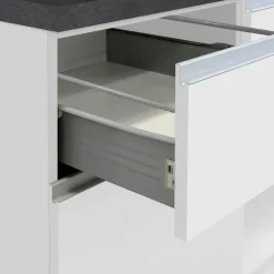 Isola cucina centrale 200x90 cm 4 ante 4 cassetti bianco piano grigio pietra Gourmet