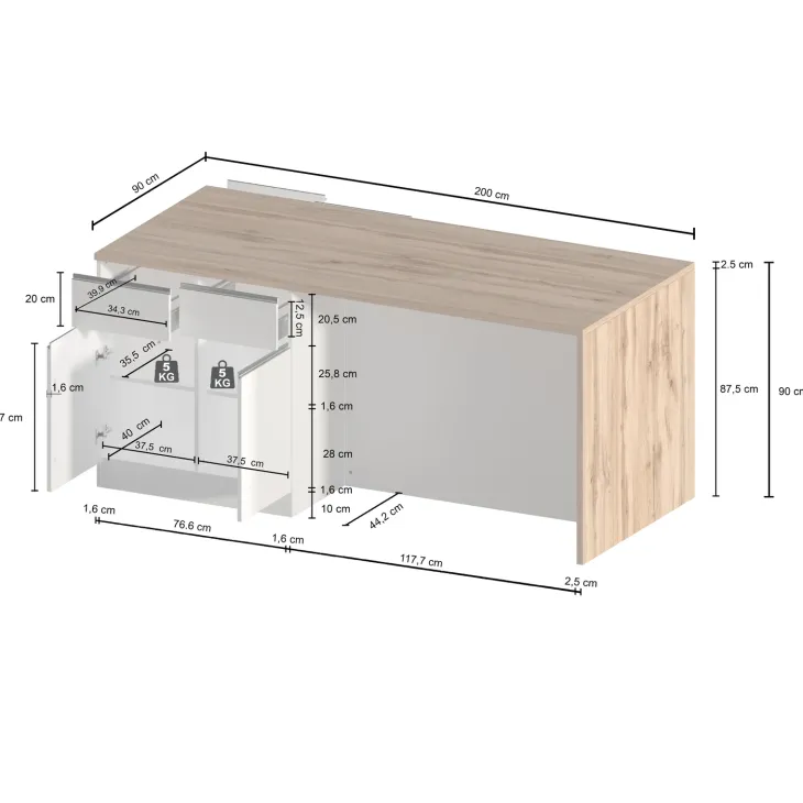 Isola cucina centrale 200x90 cm 4 ante 4 cassetti antracite piano grigio pietra Gourmet