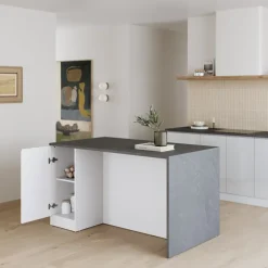 Isola cucina centrale 160x90 cm 2 ante bianco piano grigio pietra Gourmet