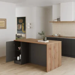 Isola cucina centrale 160x90 cm 2 ante antracite piano rovere Gourmet