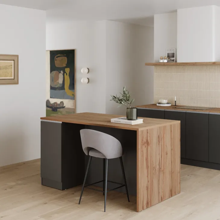 Isola cucina centrale 160x90 cm 2 ante antracite piano rovere Gourmet